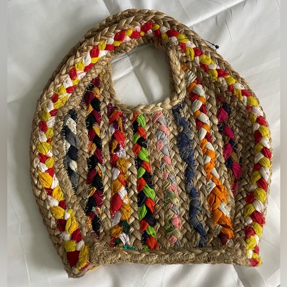 NWT Colorful Woven Raffia Tote Bag - Picture 4 of 4